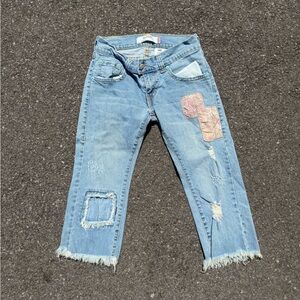 Levi's slouch 504 Light Blue patchwork Jean Capris